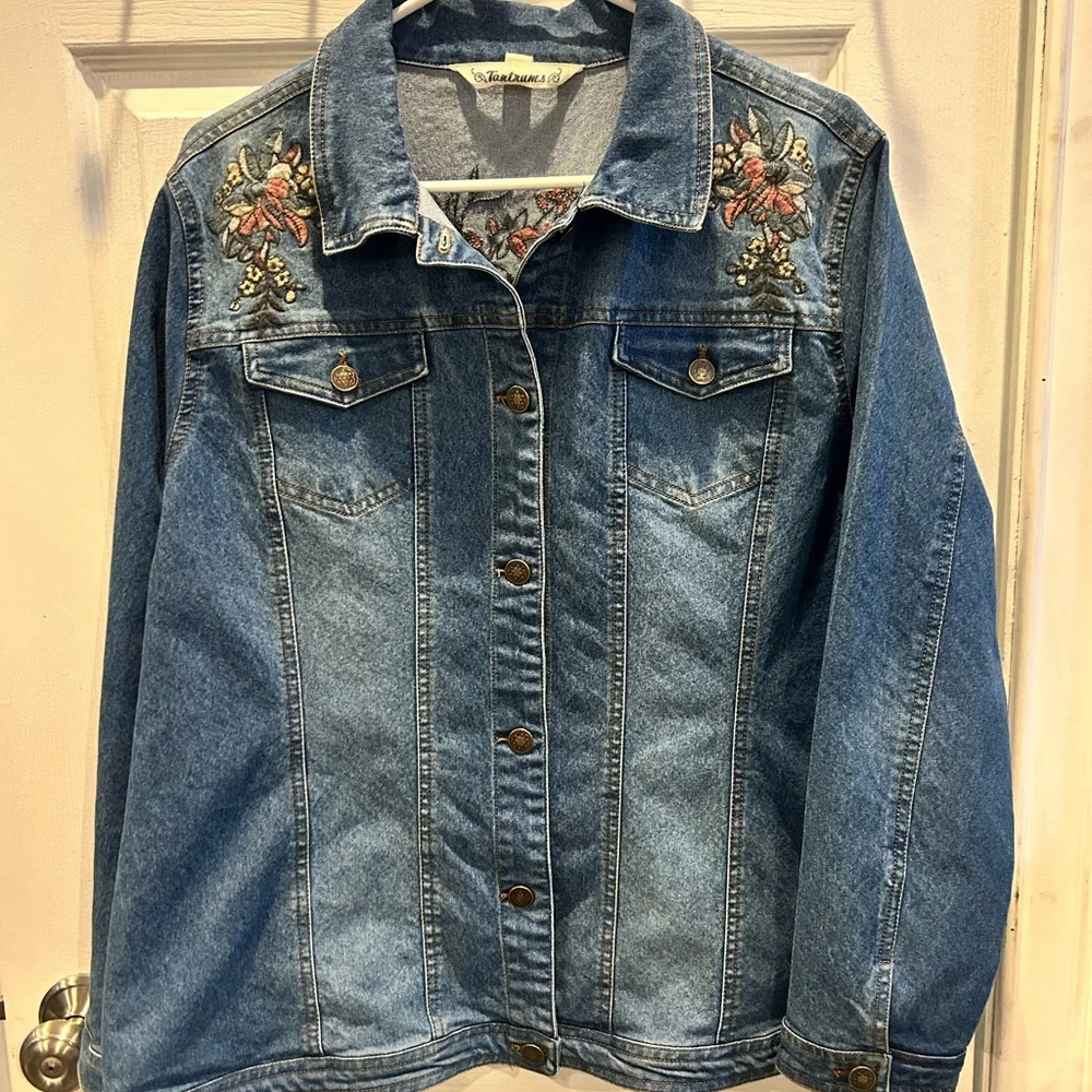 Tantrums Blue Denim Jacket with Floral Accents XL - Picture 2 of 7